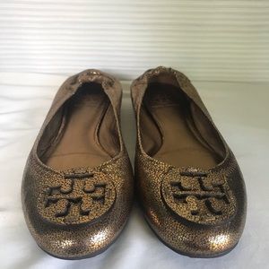 Tory Burch Reva 6.5 Metallic Gold Leather Shoes